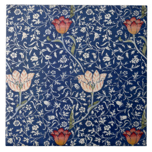 William Morris Medway Blue Tulip Floral Art Tile