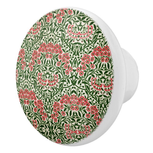 William Morris Michaelmas Daisy Flowers Pink Green Ceramic Knob (Right)