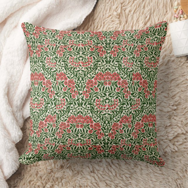 William Morris Michaelmas Daisy Flowers Pink Green Cushion (Blanket)