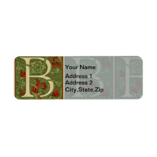 William Morris Monogram Letter B Floral Red Green