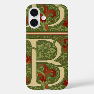 William Morris Monogram Letter B Floral Red Green iPhone 16 Case