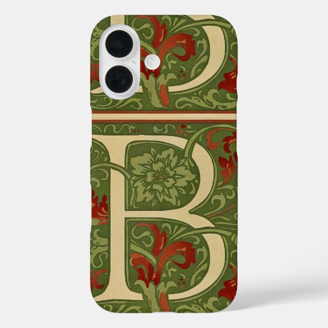 William Morris Monogram Letter B Floral Red Green Case-Mate iPhone Case (Back)