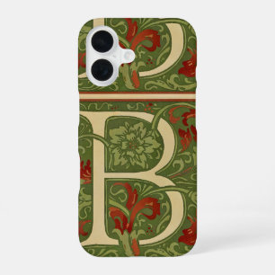 William Morris Monogram Letter B Floral Red Green iPhone 16 Case