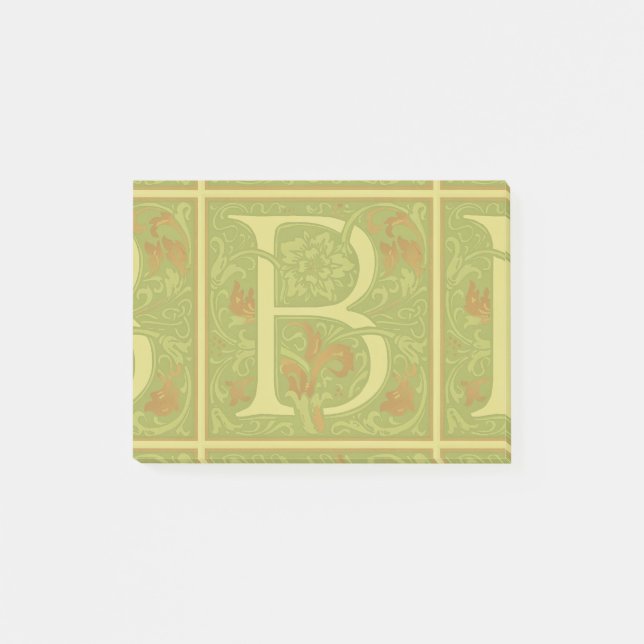 William Morris Monogram Letter B Floral Red Green Post-it Notes (Front)