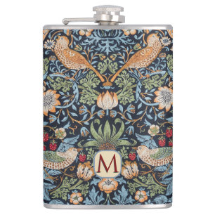 William Morris Monogram Strawberry Thief Hip Flask