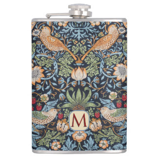 William Morris Monogram Strawberry Thief  Hip Flask