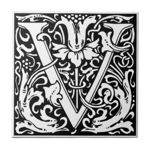 William Morris Monogrammed Letter V Tile