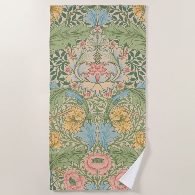 William Morris Myrtle Flower Floral Botanical Beach Towel (Front)