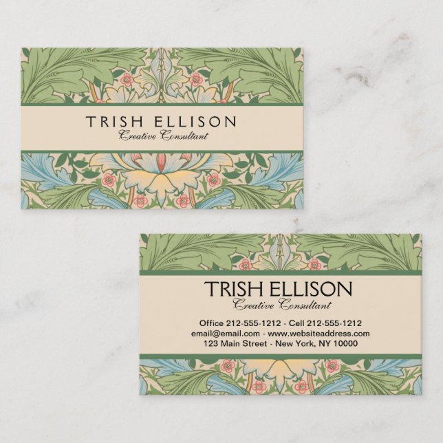 William Morris Myrtle Flower Floral Botanical Business Card (Front/Back)