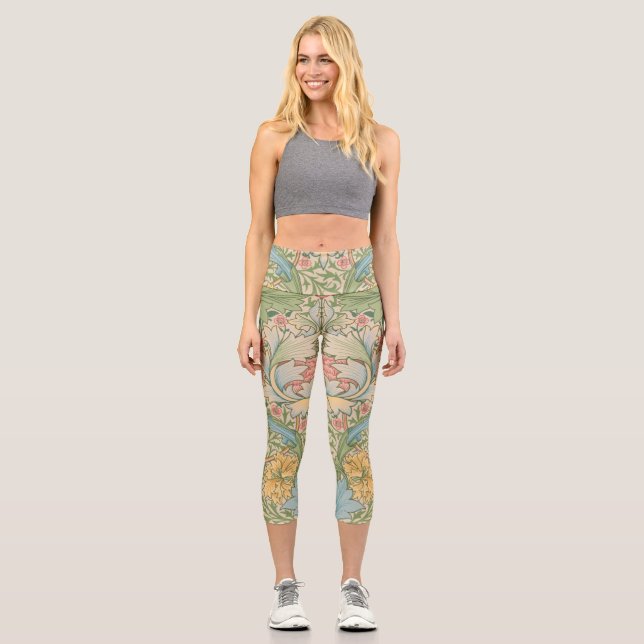 William Morris Myrtle Flower Floral Botanical Capri Leggings (Front)