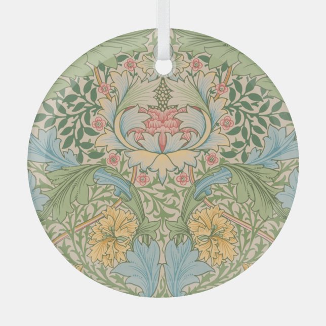 William Morris Myrtle Flower Floral Botanical Glass Tree Decoration (Front)