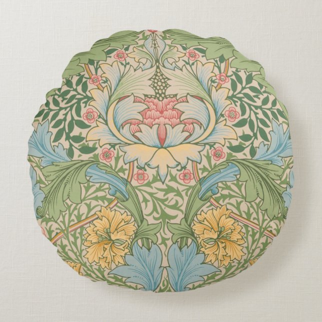 William Morris Myrtle Flower Floral Botanical Round Cushion (Front)