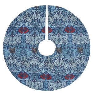 William Morris Navy Blue Tulip Rose Wallpaper Brushed Polyester Tree Skirt
