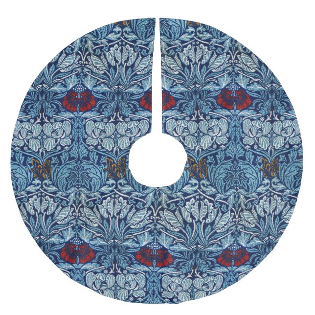 William Morris Navy Blue Tulip Rose Wallpaper Brushed Polyester Tree Skirt (Front)