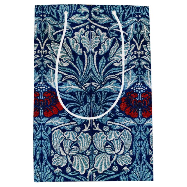 William Morris Navy Blue Tulip Rose Wallpaper Medium Gift Bag (Front)