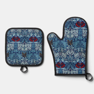 William Morris Navy Blue Tulip Rose Wallpaper Oven Mitt & Pot Holder Set
