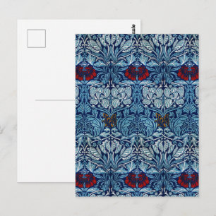 William Morris Navy Blue Tulip Rose Wallpaper Postcard