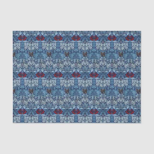 William Morris Navy Blue Tulip Rose Wallpaper Tissue Paper (Front)
