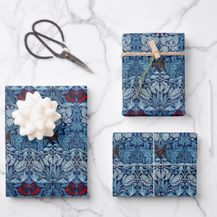 William Morris Navy Blue Tulip Rose Wallpaper Wrapping Paper Sheet
