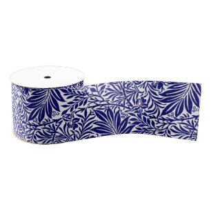 William Morris Navy Blue Vintage Floral wedding Grosgrain Ribbon