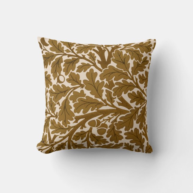 William Morris Oak Leaves, Coffee Brown and Beige Cushion (Front)