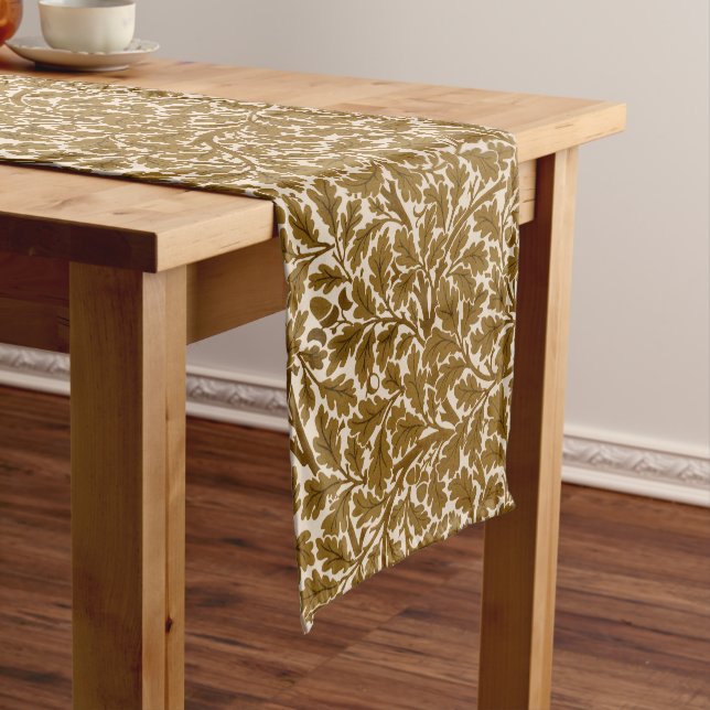 William Morris Oak Leaves, Coffee Brown and Beige  Short Table Runner (In Situ)