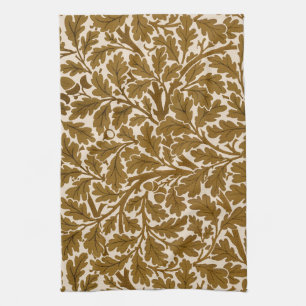 William Morris Oak Leaves, Coffee Brown and Beige  Tea Towel