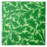 William Morris Oak Leaves, Emerald Green Tile<br><div class="desc">Ceramic tile in a William Morris Art Nouveau,  textile pattern - oak leaves and branches in deep emerald green,  accented with black,  with a light lime green background</div>