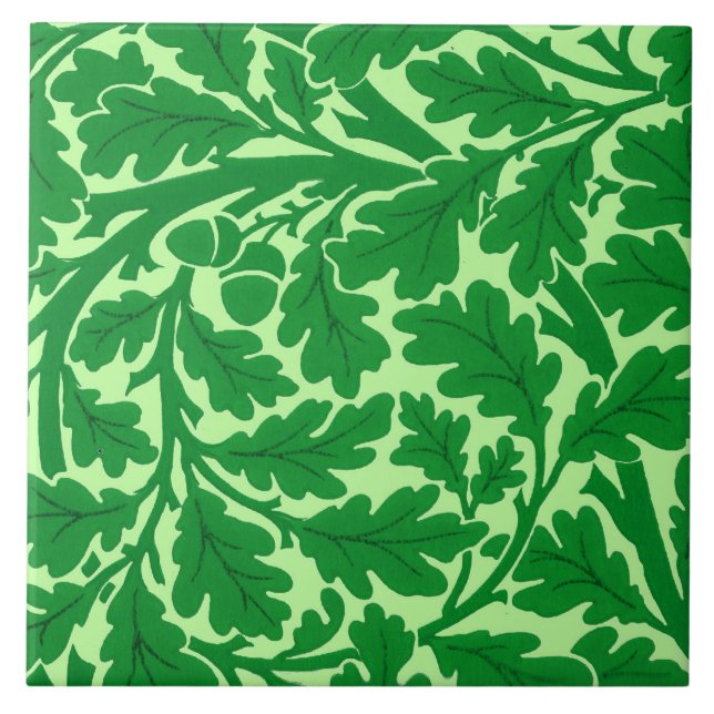 William Morris Oak Leaves, Emerald Green Tile (Front)