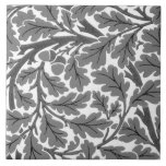 William Morris Oak Leaves, Gray / Grey and White Tile<br><div class="desc">Ceramic tile in a William Morris Art Nouveau,  textile pattern - oak leaves and branches in deep graphite gray / grey ,  accented with black,  with a white background</div>