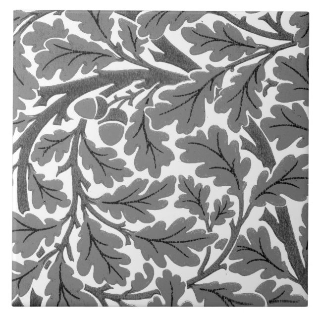 William Morris Oak Leaves, Gray / Grey and White Tile (Front)