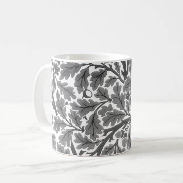William Morris Oak Leaves, Grey / Grey and White  Coffee Mug (Front Left)