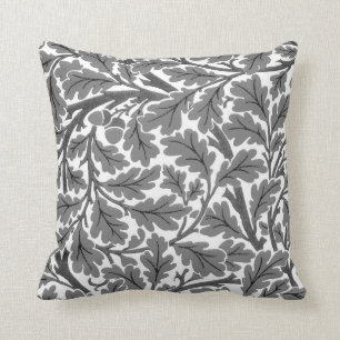 William Morris Oak Leaves, Grey / Grey and White Cushion