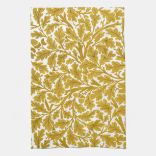William Morris Oak Leaves, Mustard Yellow & White Tea Towel