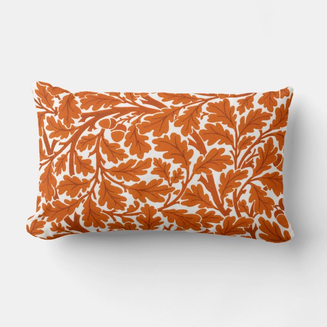 William Morris Oak Leaves, Rust Orange & Cream Lumbar Cushion (Front)