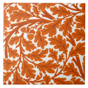 William Morris Oak Leaves, Rust Orange & White Tile