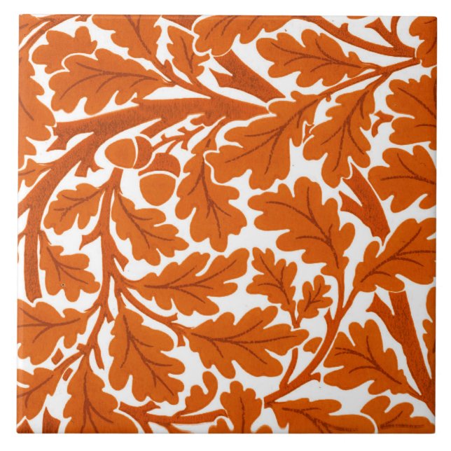 William Morris Oak Leaves, Rust Orange & White Tile (Front)