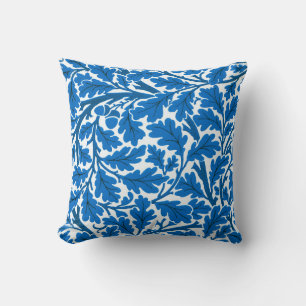 William Morris Oak Leaves, Sapphire Blue and White Cushion