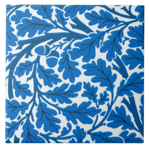 William Morris Oak Leaves, Sapphire Blue and White Tile