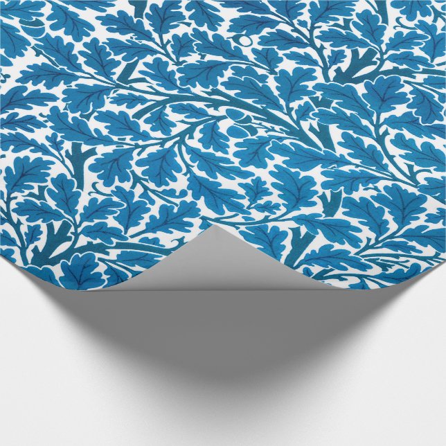 William Morris Oak Leaves, Sapphire Blue and White Wrapping Paper (Corner)