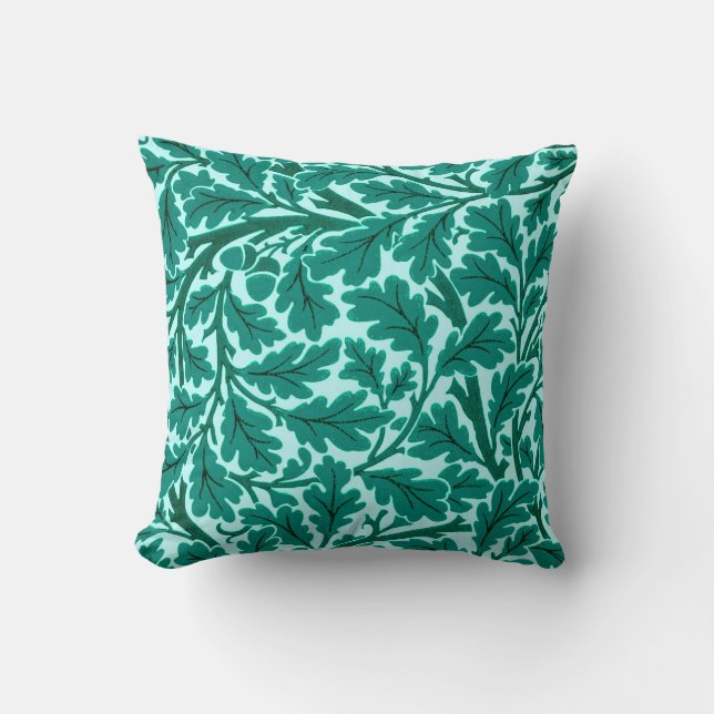 William Morris Oak Leaves, Turquoise & Aqua Cushion (Front)