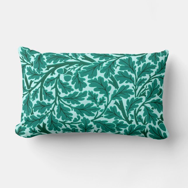 William Morris Oak Leaves, Turquoise & Aqua Lumbar Cushion (Front)