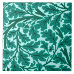 William Morris Oak Leaves, Turquoise & Aqua Tile<br><div class="desc">Ceramic tile in a William Morris Art Nouveau,  textile pattern - oak leaves and branches in deep turquoise / teal blue,  accented with black,  with a light aqua background</div>