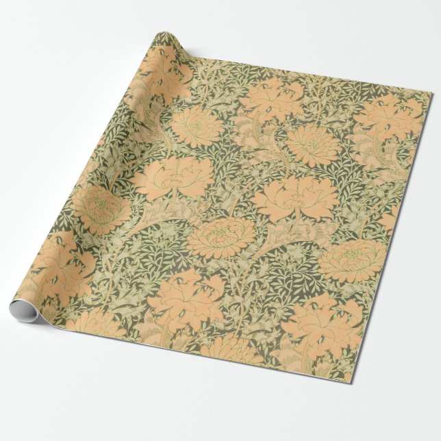 WILLIAM MORRIS ORANGE AND GREEN WRAPPING PAPER (Unrolled)