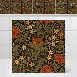 William Morris Orange Cat Acanthus Leaf Tapestry Tile