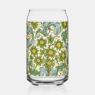 William Morris Orchard Green Floral Art Can Glass