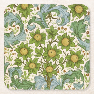 William Morris Orchard Green Floral Art Square Paper Coaster
