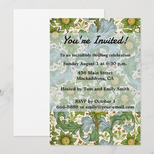 William Morris' Orchard Pattern Art Nouveau Invitation (Front/Back)