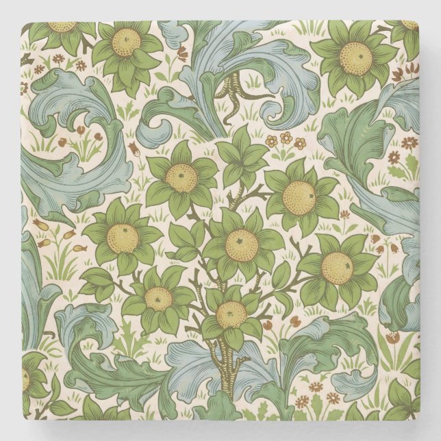 William Morris' Orchard Pattern Art Nouveau Stone Coaster (Front)