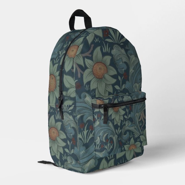 William Morris Orchard Pattern Art Printed Backpack (Back Corner Left)